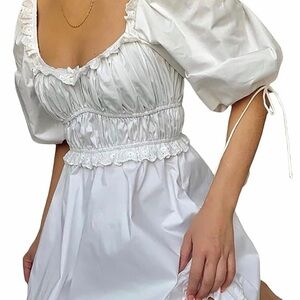 For Love&Lemons Jackson Mini Dress | White Puff Sleeve Dress